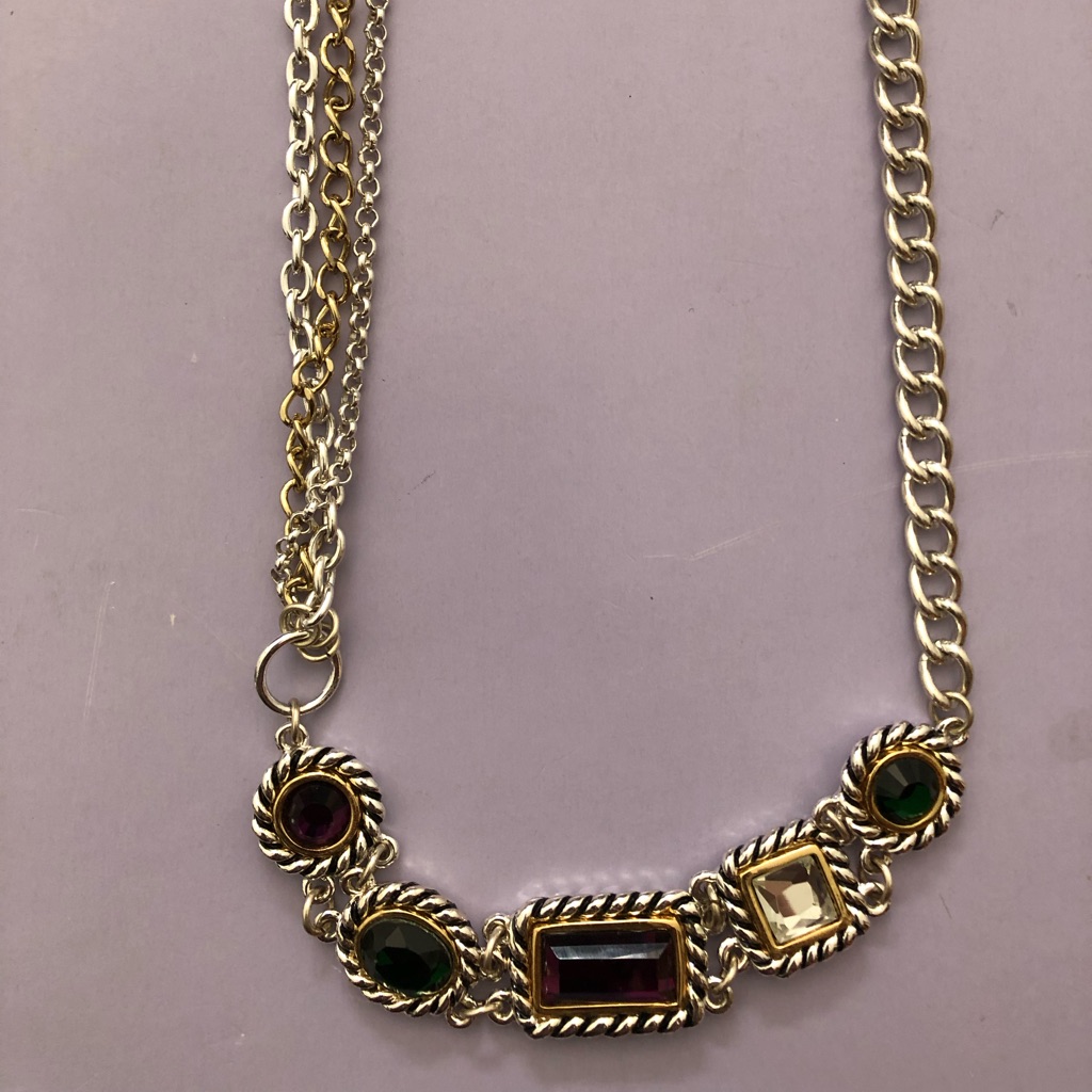 Silver And Gold Multi-Colored Stone Necklace 35$